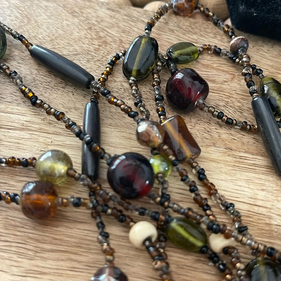 Bundle 6 Beaded long Necklaces Red Green Blue Orange Purple Yellow Brown - Picture 12 of 17